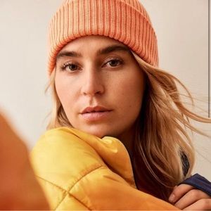 {Outdoor Voices} Merino Wool Womens Beanie in Melon Orange